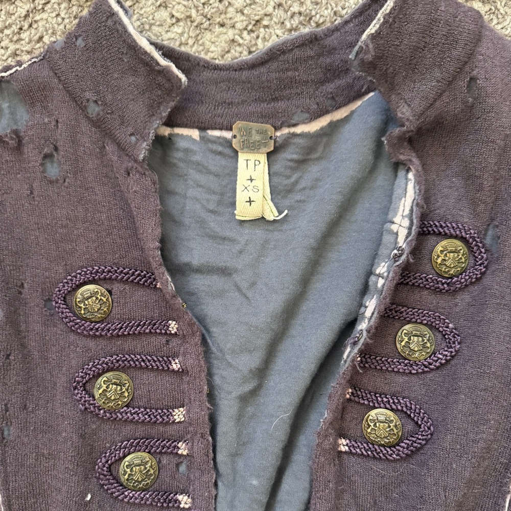 Free People XS Distressed Military-Style Cropped Jacket - Picture 2 of 4